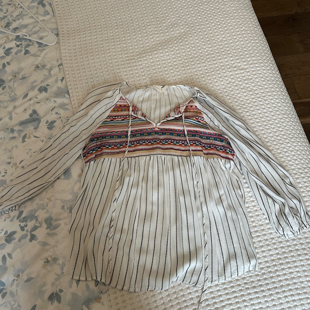 Savanna Jane Striped Blouse with Colorful Embroidery